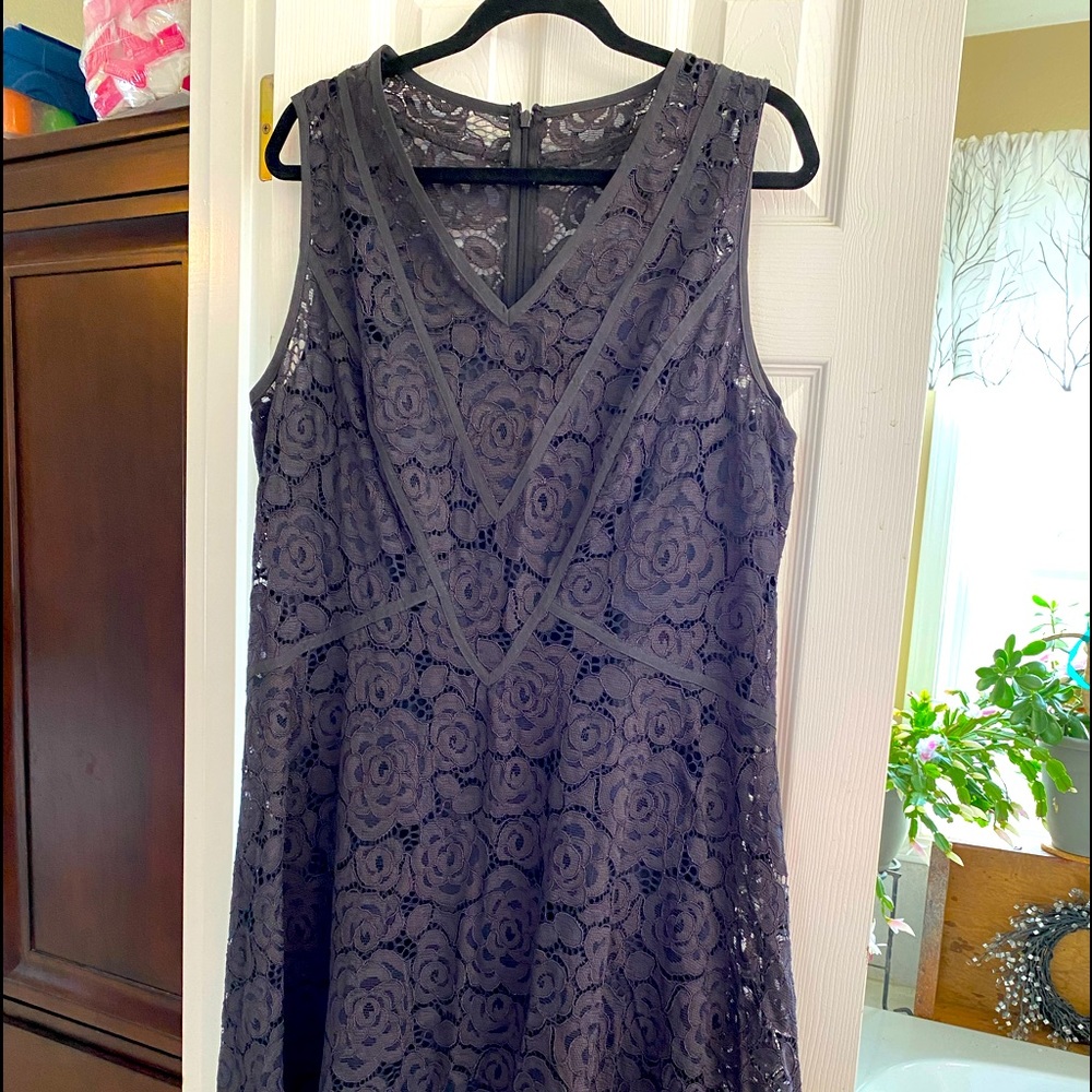 Adrianna papell lacey blackish purple dress- swing shift style